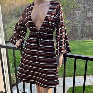 Becca by Rebecca virtue Stripe bell sleeve BoHo style mini dress